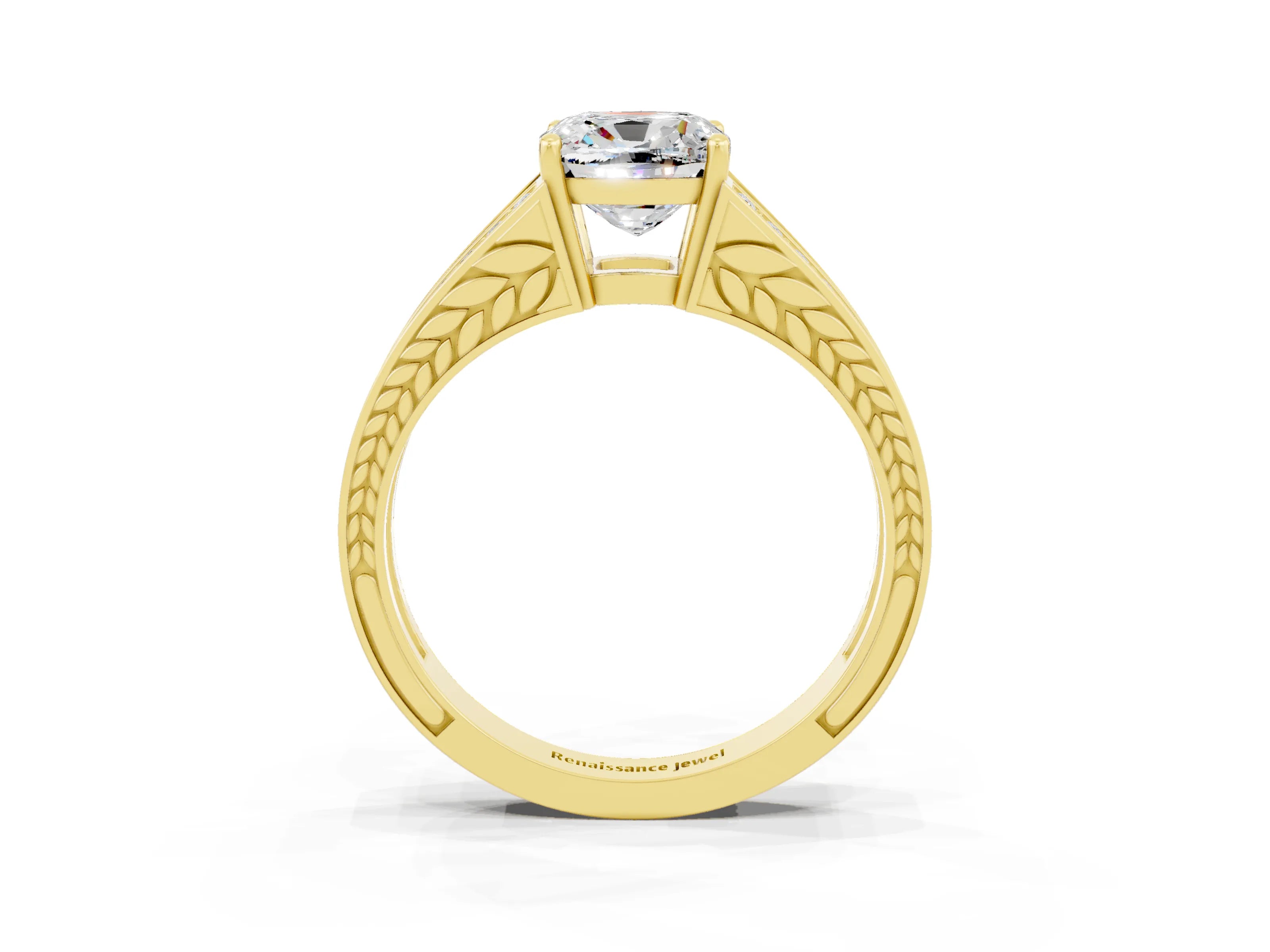 Yellow gold Cushion Cut Moissanite Split Shank Ring with Pavé Band and Four-Prong Setting_2