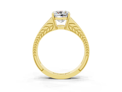 Yellow gold Cushion Cut Moissanite Split Shank Ring with Pavé Band and Four-Prong Setting_2