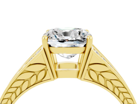Yellow gold Cushion Cut Moissanite Split Shank Ring with Pavé Band and Four-Prong Setting_3