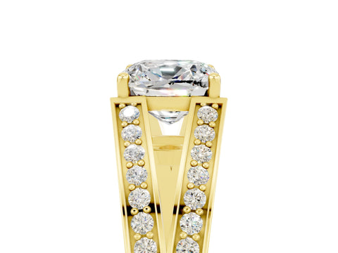 Yellow gold Cushion Cut Moissanite Split Shank Ring with Pavé Band and Four-Prong Setting_4