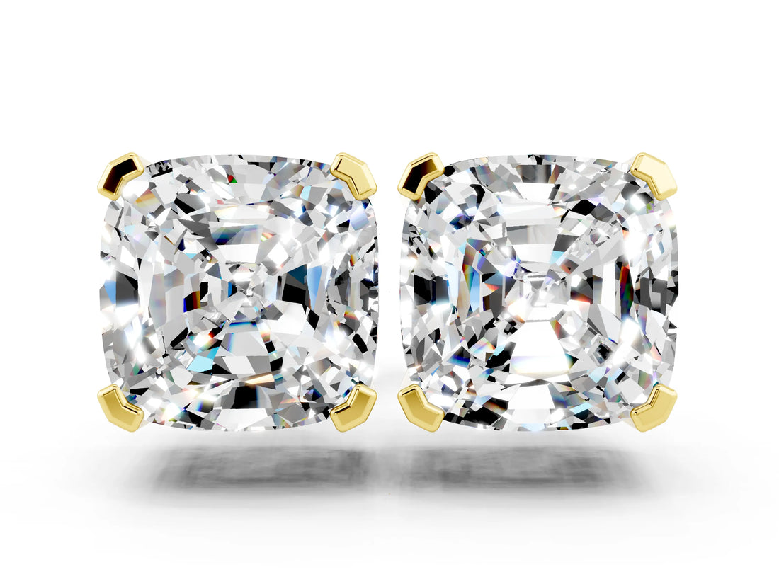 Yellow gold Cushion Cut Moissanite Stud Earrings_30