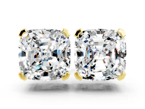 Yellow gold Cushion Cut Moissanite Stud Earrings