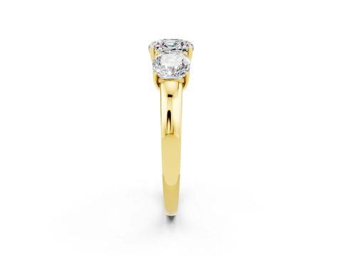 Yellow gold Cushion Cut Moissanite Three-Stone Ring with Four-Prong Setting and Classic Band_2