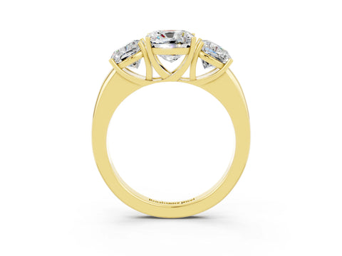 Yellow gold Cushion Cut Moissanite Three-Stone Ring with Four-Prong Setting and Classic Band_3