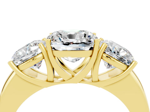 Yellow gold Cushion Cut Moissanite Three-Stone Ring with Four-Prong Setting and Classic Band_4