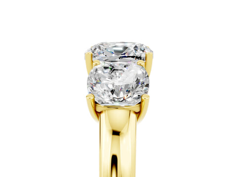 Yellow gold Cushion Cut Moissanite Three-Stone Ring with Four-Prong Setting and Classic Band_5