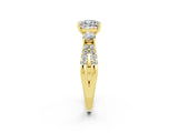 Yellow gold Cushion Cut Moissanite Three-Stone Ring with Pavé Split Shank and Four-Prong Setting_14