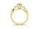 Yellow gold Cushion Cut Moissanite Three-Stone Ring with Pavé Split Shank and Four-Prong Setting_15