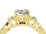 Yellow gold Cushion Cut Moissanite Three-Stone Ring with Pavé Split Shank and Four-Prong Setting_16