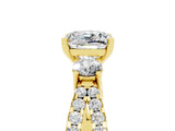 Yellow gold Cushion Cut Moissanite Three-Stone Ring with Pavé Split Shank and Four-Prong Setting_17