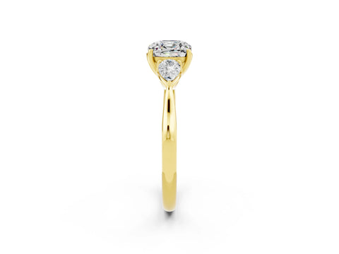 Yellow gold Cushion Cut Moissanite Three-Stone Ring with Pear Side Stones and Four-Prong Setting_14