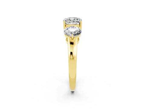 Yellow gold Cushion Cut Moissanite Three-Stone Ring with Prong Setting and Classic Band_2