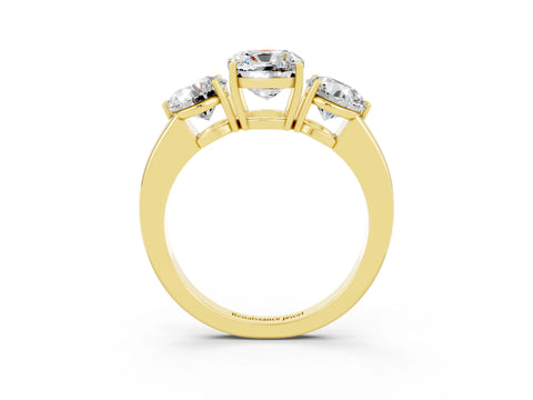 Yellow gold Cushion Cut Moissanite Three-Stone Ring with Prong Setting and Classic Band_3