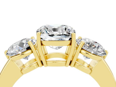 Yellow gold Cushion Cut Moissanite Three-Stone Ring with Prong Setting and Classic Band_4