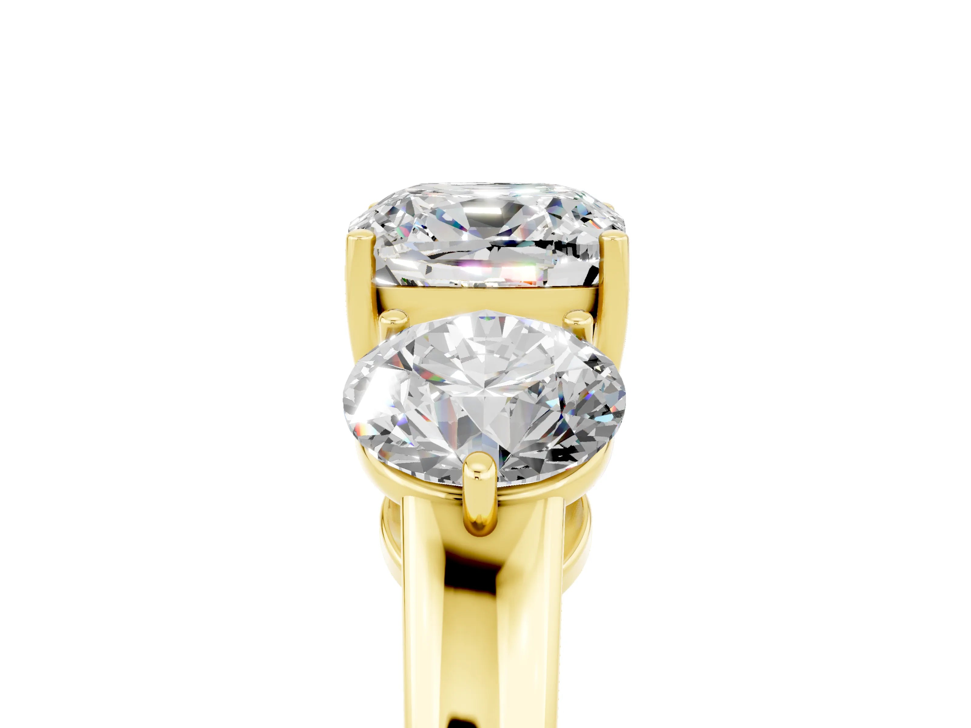 Yellow gold Cushion Cut Moissanite Three-Stone Ring with Prong Setting and Classic Band_5