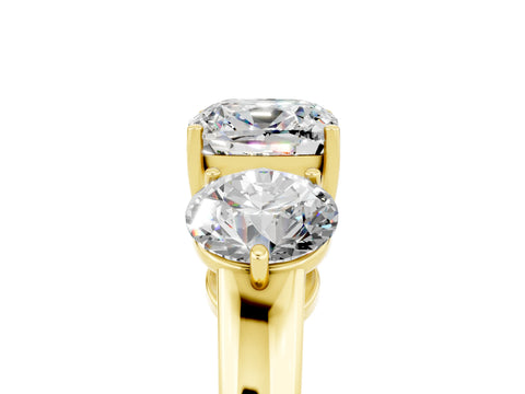 Yellow gold Cushion Cut Moissanite Three-Stone Ring with Prong Setting and Classic Band_5