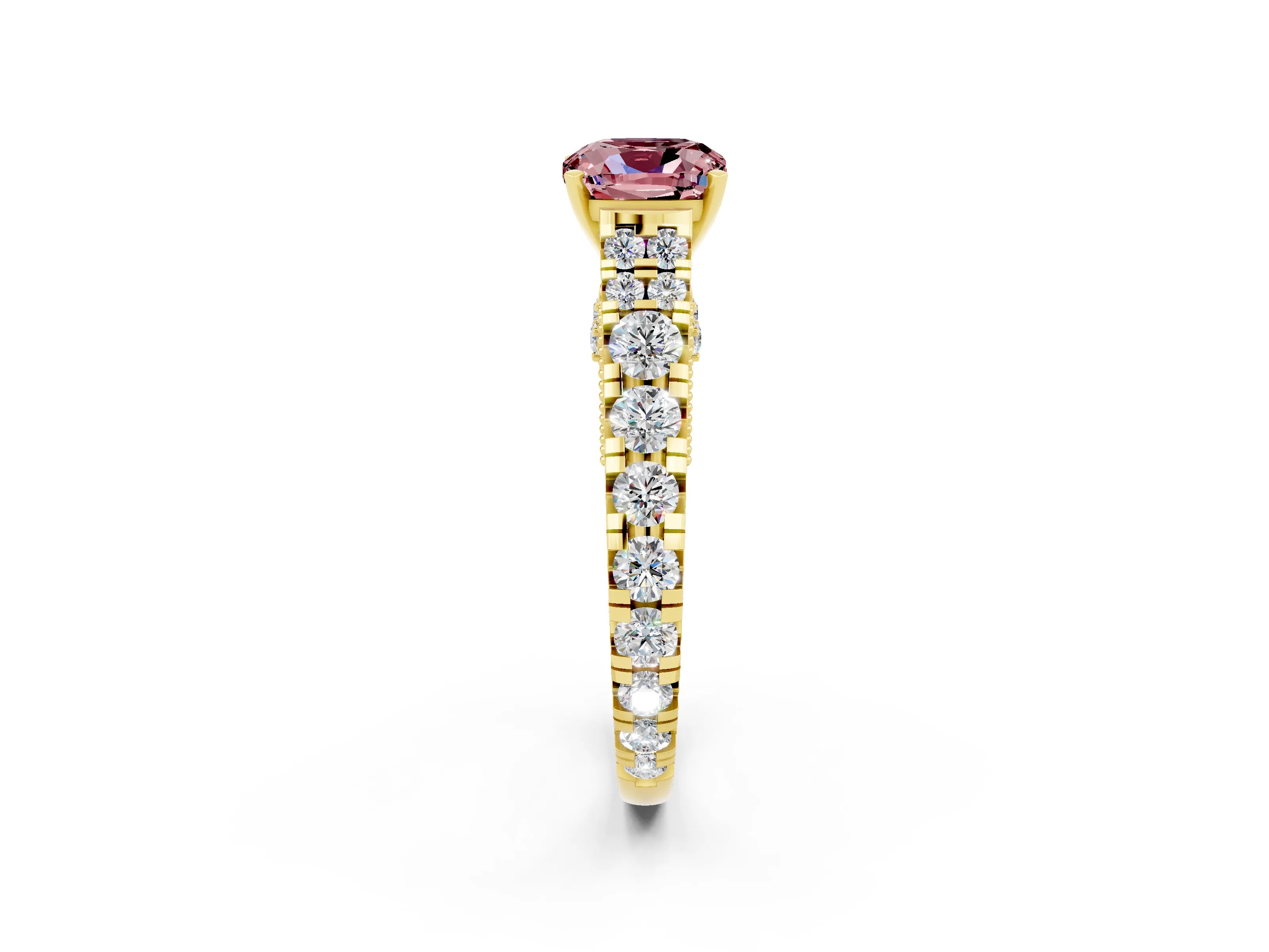 Yellow gold Cushion Cut Morganite Classic Solitaire Ring with Pavé Band and Four-Prong Setting_2