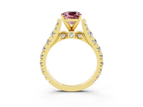 Yellow gold Cushion Cut Morganite Classic Solitaire Ring with Pavé Band and Four-Prong Setting_3