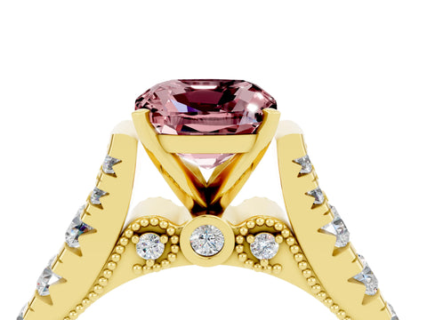 Yellow gold Cushion Cut Morganite Classic Solitaire Ring with Pavé Band and Four-Prong Setting_4