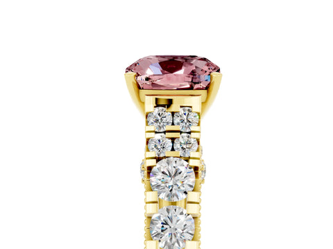 Yellow gold Cushion Cut Morganite Classic Solitaire Ring with Pavé Band and Four-Prong Setting_5