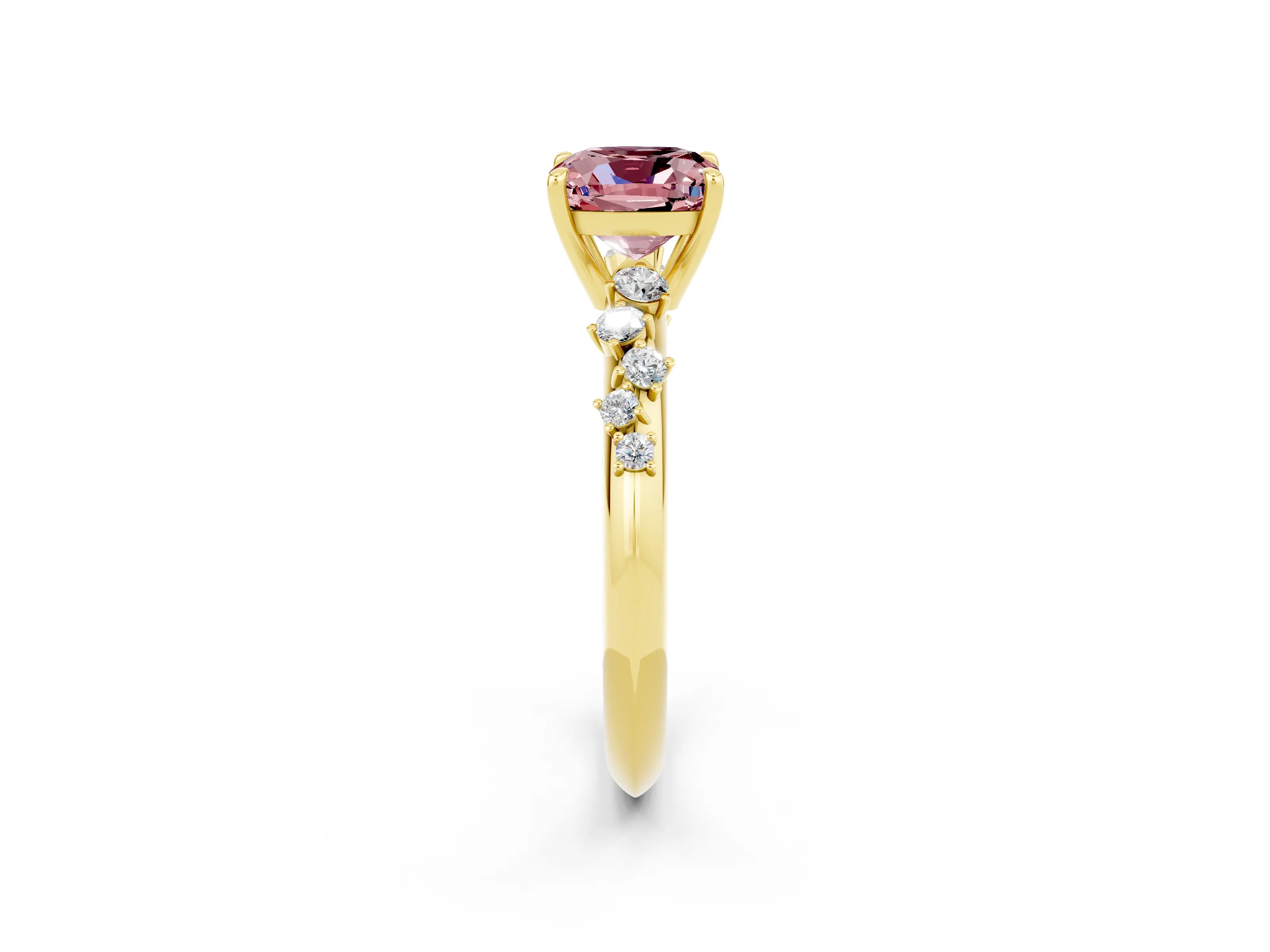 Yellow gold Cushion Cut Morganite Cluster Side Stone Solitaire Ring with Prong Setting_26