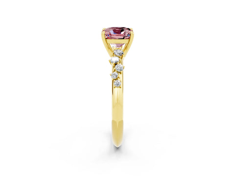 Yellow gold Cushion Cut Morganite Cluster Side Stone Solitaire Ring with Prong Setting_26