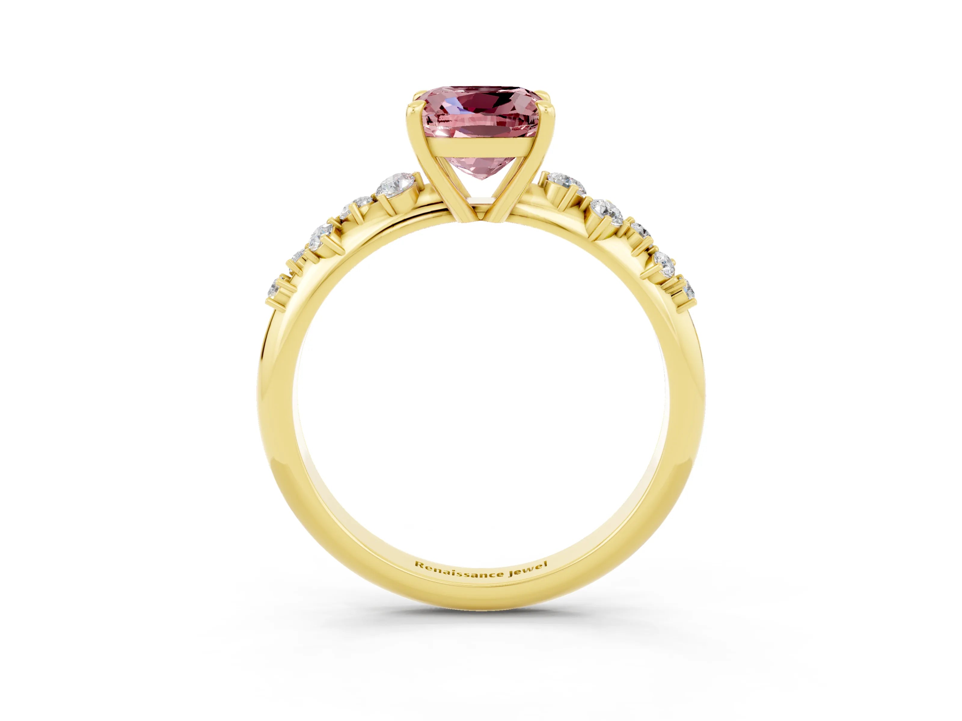 Yellow gold Cushion Cut Morganite Cluster Side Stone Solitaire Ring with Prong Setting_27
