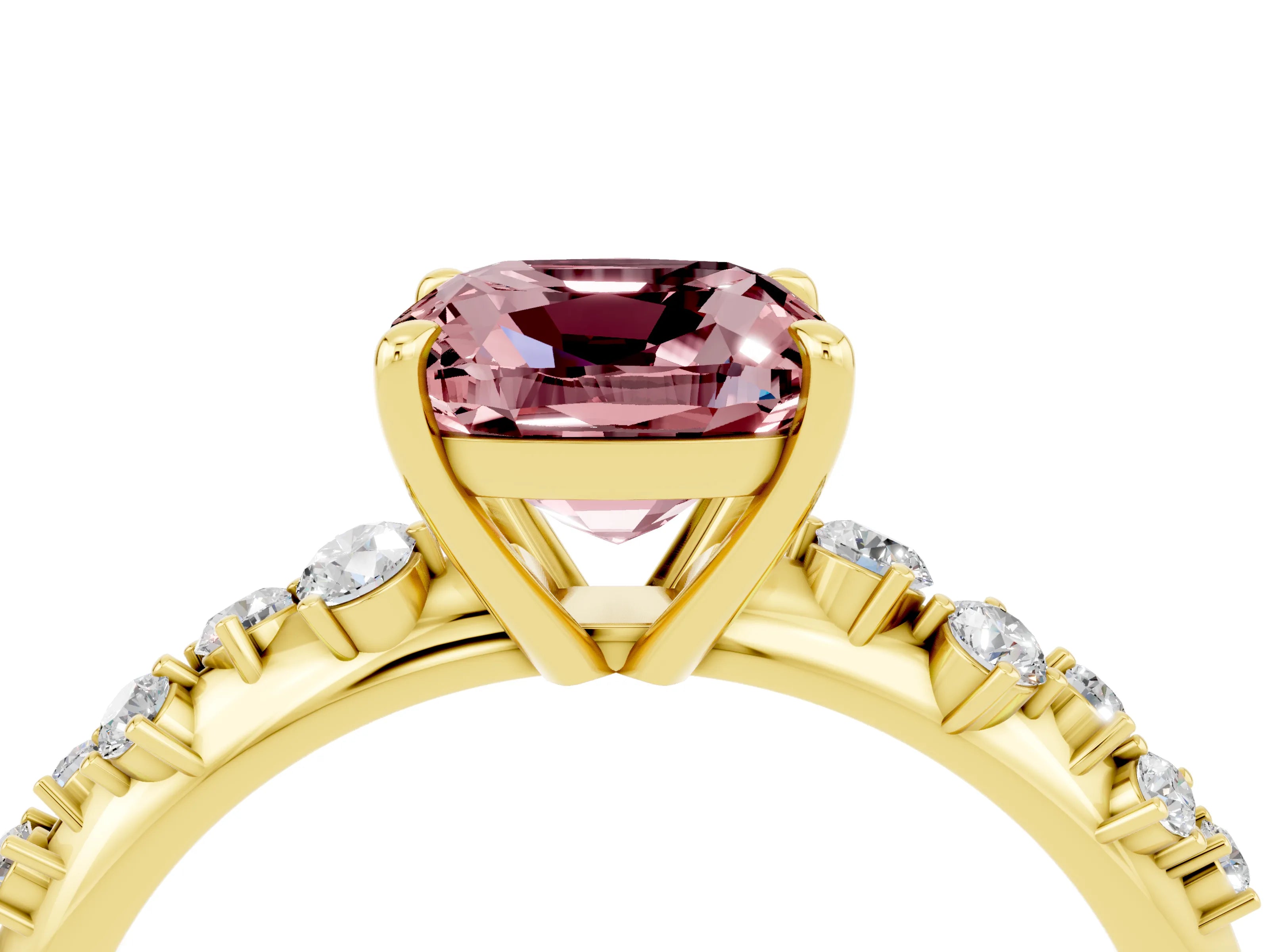 Yellow gold Cushion Cut Morganite Cluster Side Stone Solitaire Ring with Prong Setting_28