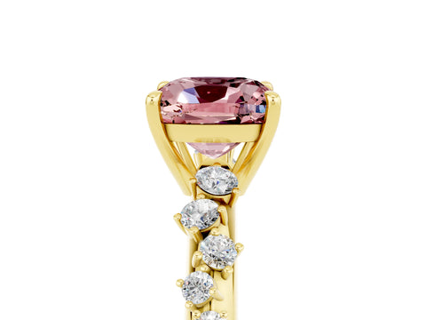 Yellow gold Cushion Cut Morganite Cluster Side Stone Solitaire Ring with Prong Setting_29