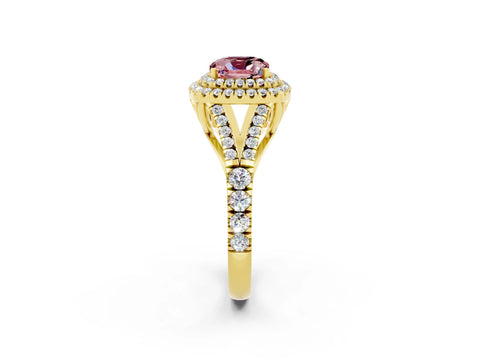 Yellow gold Cushion Cut Morganite Double Halo Ring with Split Shank and Prong Setting_14