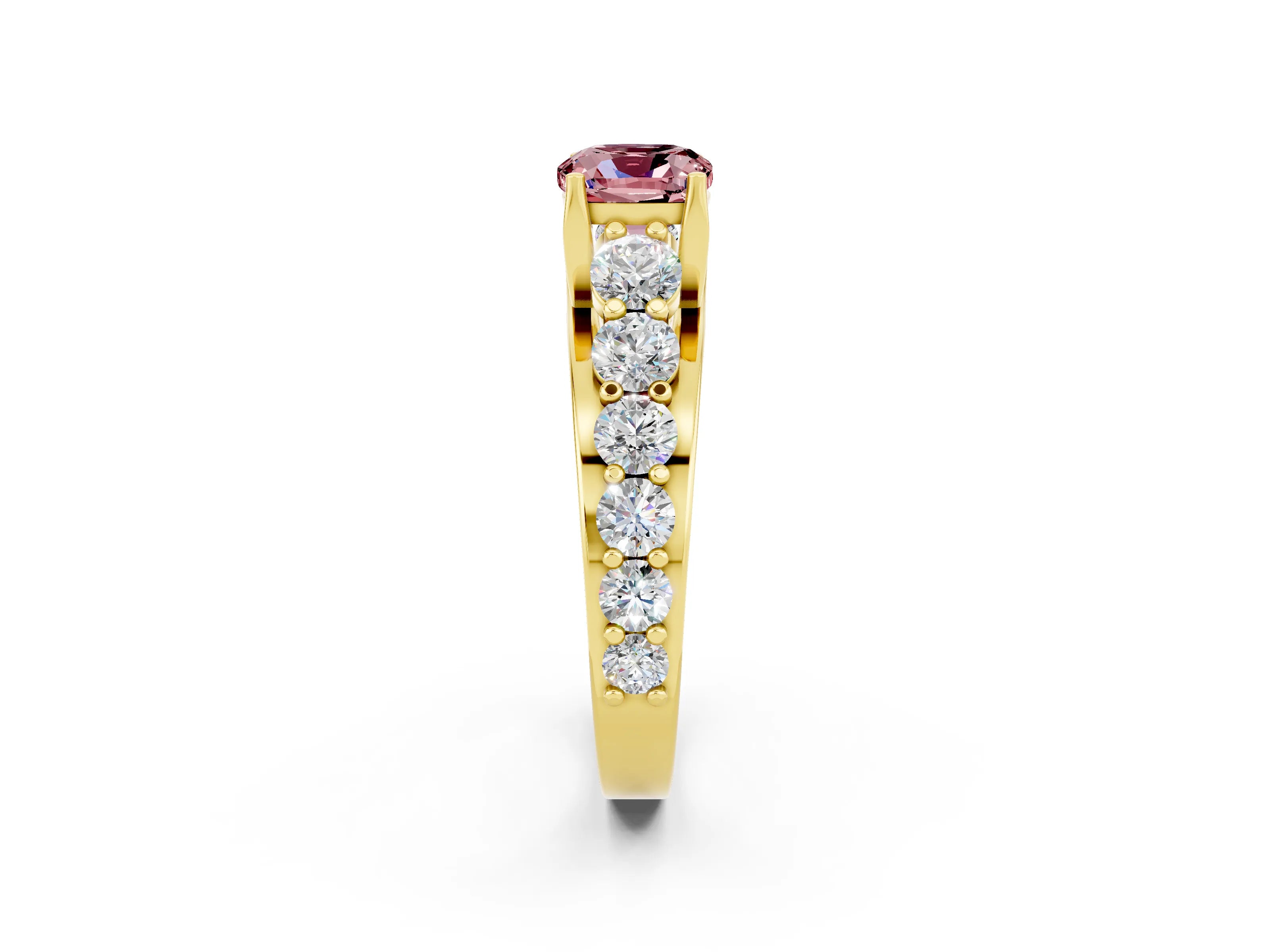 Yellow gold Cushion Cut Morganite Engagement Ring with Pavé Band and Four-Prong Setting_2