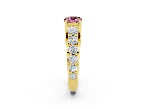 Yellow gold Cushion Cut Morganite Engagement Ring with Pavé Band and Four-Prong Setting_2