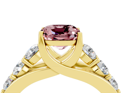 Yellow gold Cushion Cut Morganite Engagement Ring with Pavé Band and Four-Prong Setting_4