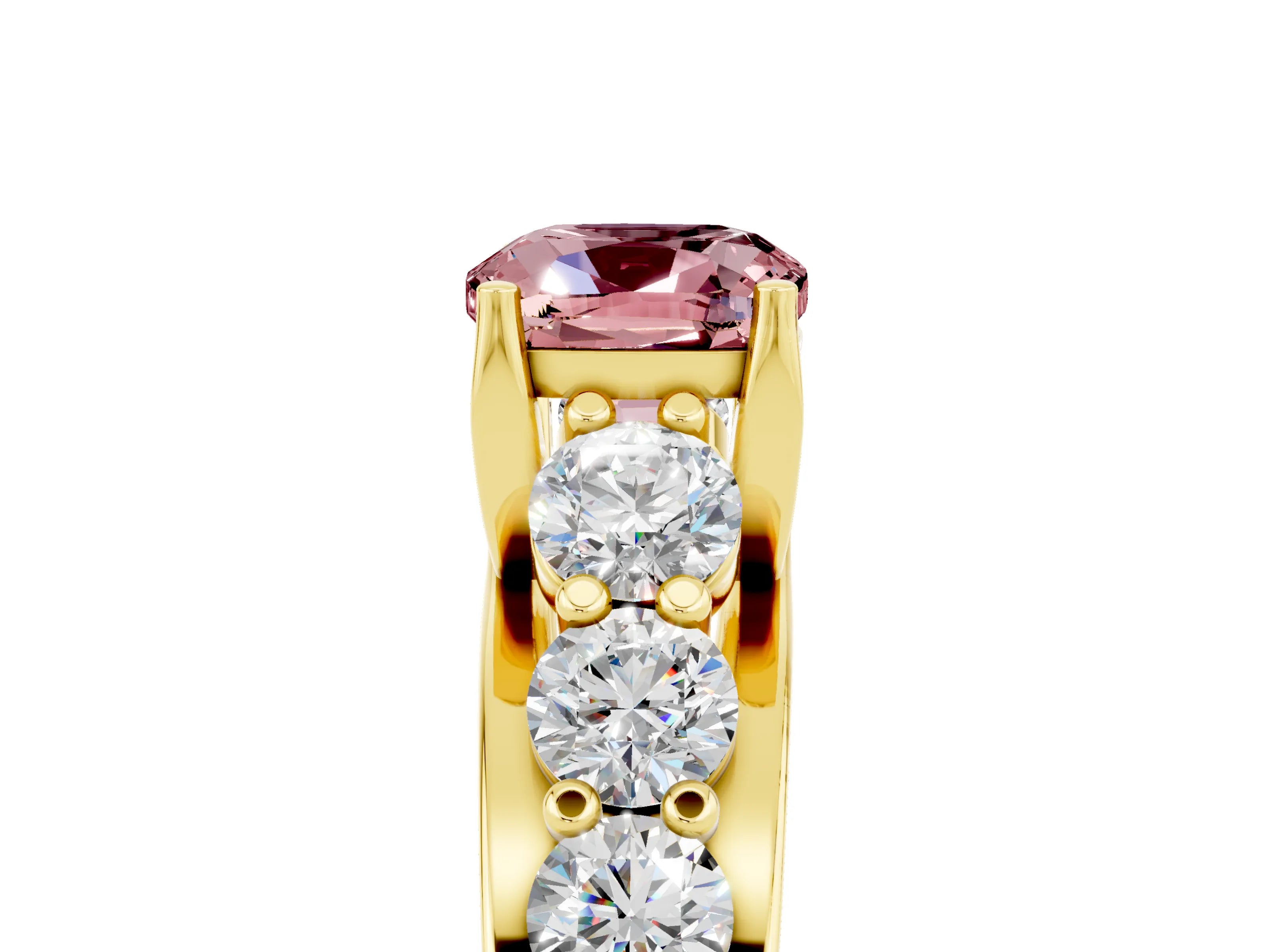 Yellow gold Cushion Cut Morganite Engagement Ring with Pavé Band and Four-Prong Setting_5