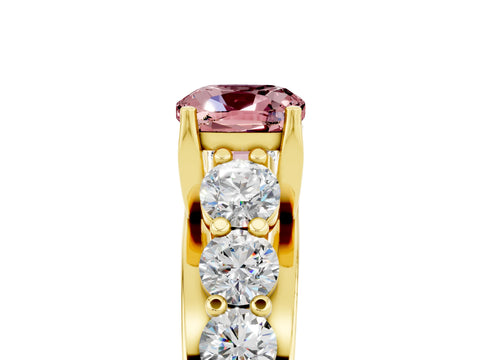 Yellow gold Cushion Cut Morganite Engagement Ring with Pavé Band and Four-Prong Setting_5