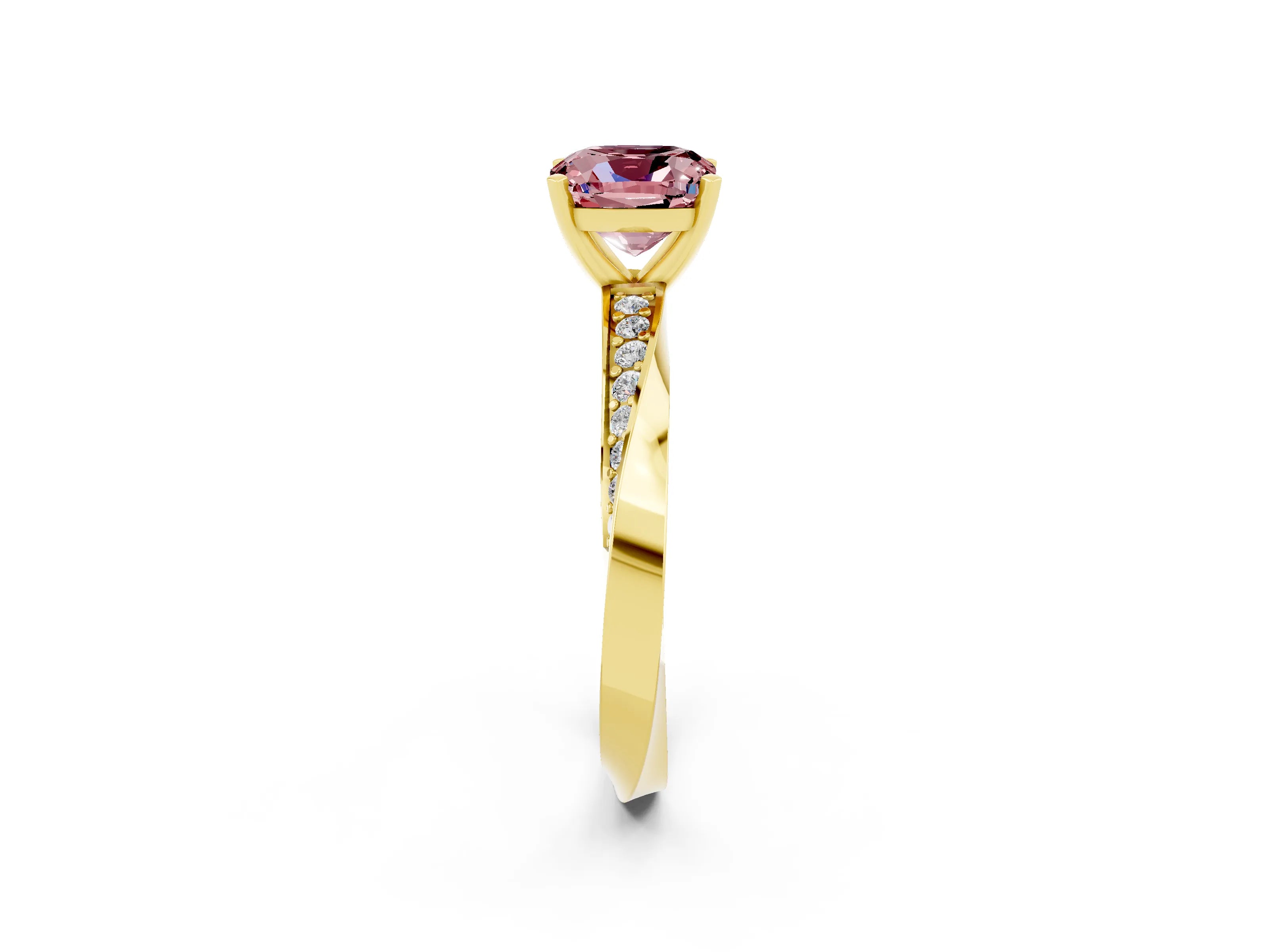 Yellow gold Cushion Cut Morganite Engagement Ring with Side Stone Accents and Four-Prong Setting_29