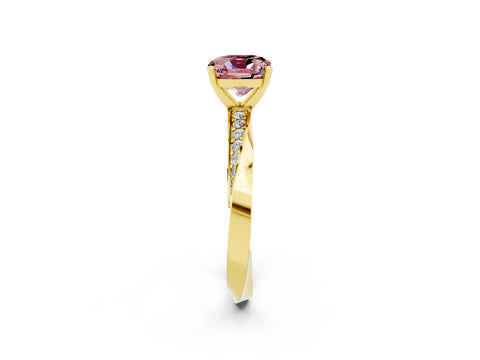 Yellow gold Cushion Cut Morganite Engagement Ring with Side Stone Accents and Four-Prong Setting_29