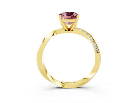 Yellow gold Cushion Cut Morganite Engagement Ring with Side Stone Accents and Four-Prong Setting_30