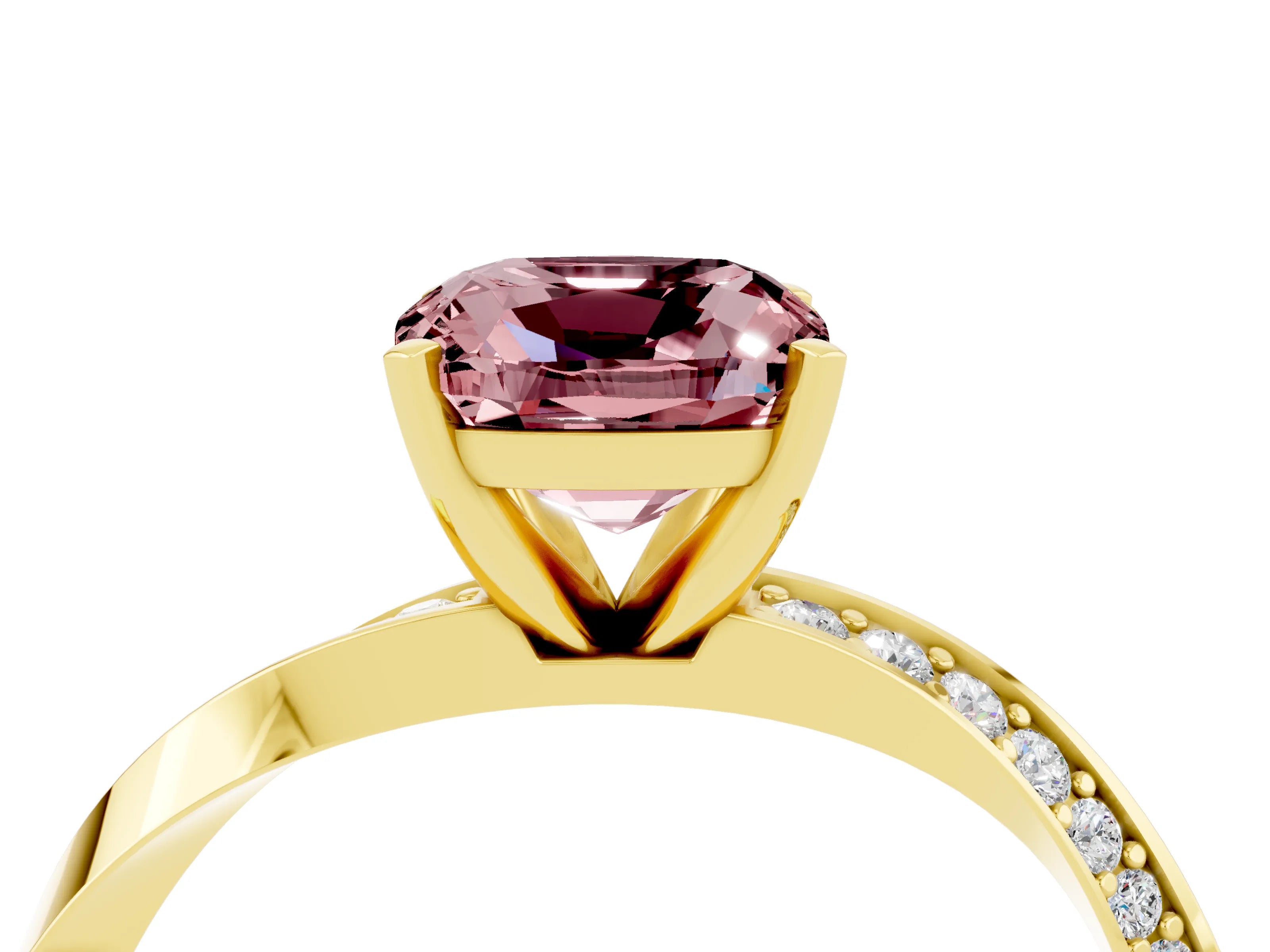 Yellow gold Cushion Cut Morganite Engagement Ring with Side Stone Accents and Four-Prong Setting_31