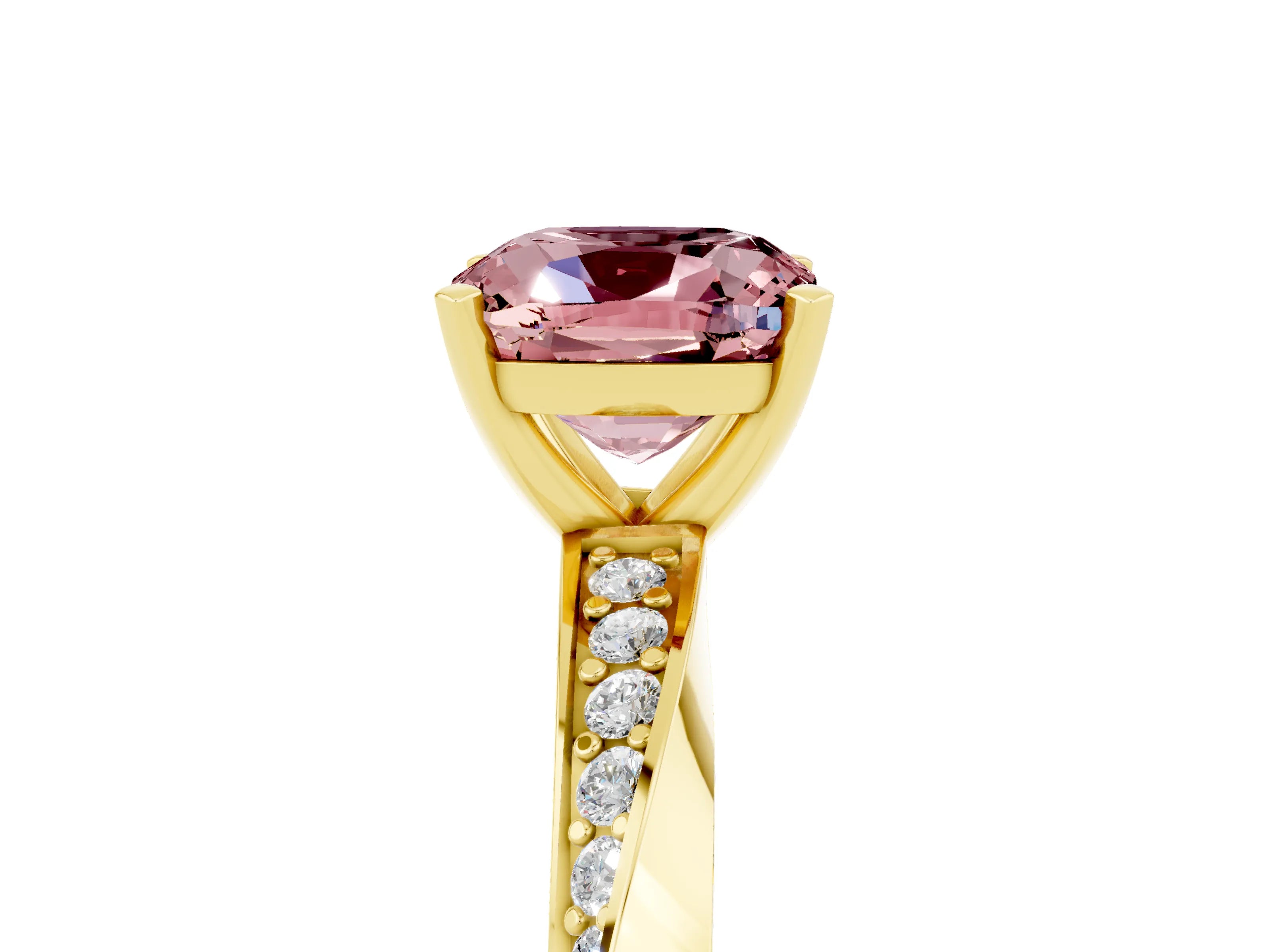 Yellow gold Cushion Cut Morganite Engagement Ring with Side Stone Accents and Four-Prong Setting_32
