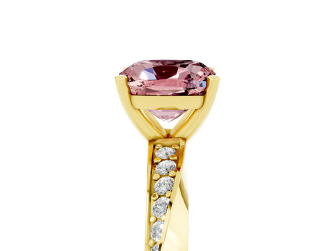 Yellow gold Cushion Cut Morganite Engagement Ring with Side Stone Accents and Four-Prong Setting_32