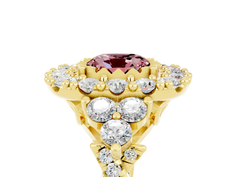 Yellow gold Cushion Cut Morganite Halo Ring with Pavé Band and Four-Prong Setting_17