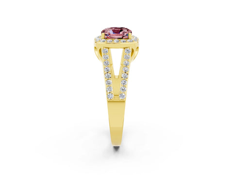 Yellow gold Cushion Cut Morganite Halo Ring with Split Shank U-Prong Band and Four-Prong Setting_2