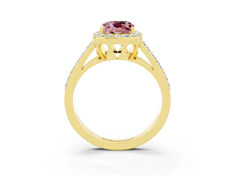 Yellow gold Cushion Cut Morganite Halo Ring with Split Shank U-Prong Band and Four-Prong Setting_3