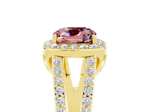 Yellow gold Cushion Cut Morganite Halo Ring with Split Shank U-Prong Band and Four-Prong Setting_5