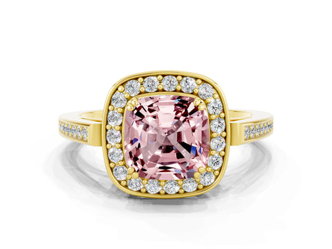 Yellow gold Cushion Cut Morganite Halo Ring with Split Shank and Four-Prong Setting_19