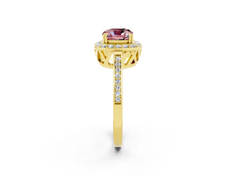 Yellow gold Cushion Cut Morganite Halo Ring with Split Shank and Four-Prong Setting_21