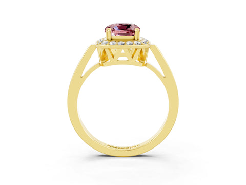 Yellow gold Cushion Cut Morganite Halo Ring with Split Shank and Four-Prong Setting_22