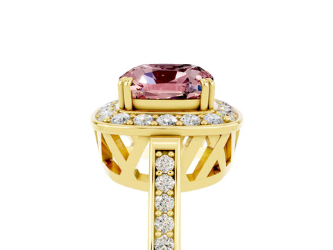 Yellow gold Cushion Cut Morganite Halo Ring with Split Shank and Four-Prong Setting_24