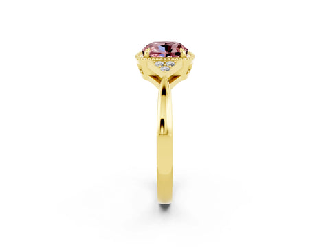 Yellow gold Cushion Cut Morganite Halo Ring with Tapered Band and Four-Prong Setting_2